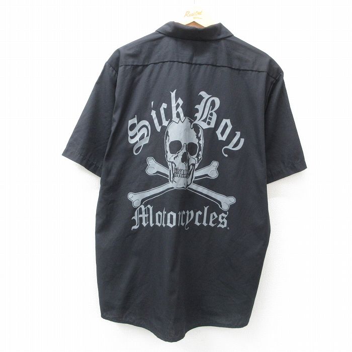XL★古着 ディッキーズ Dickies 半袖 ワーク シャツ メンズ スカル Sick Boy 大きいサイズ 黒 ブラック 25jun05 中古 トップス