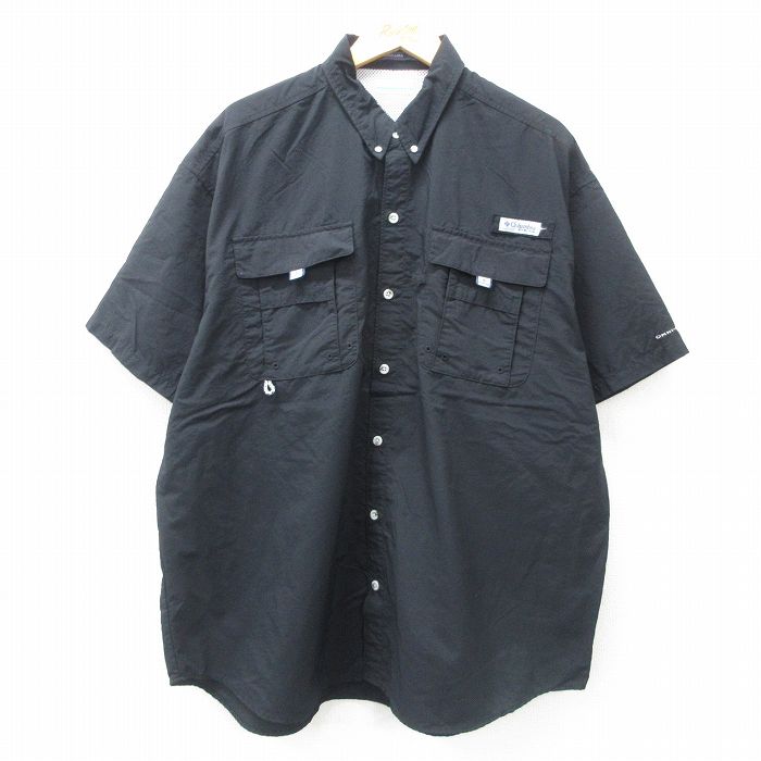 XL★古着 コロンビア COLUMBIA 半袖 フィッシング シャツ メンズ PFG 大きいサイズ ロング丈 ボタンダウン 黒 ブラック 25jun05 中古 トップス