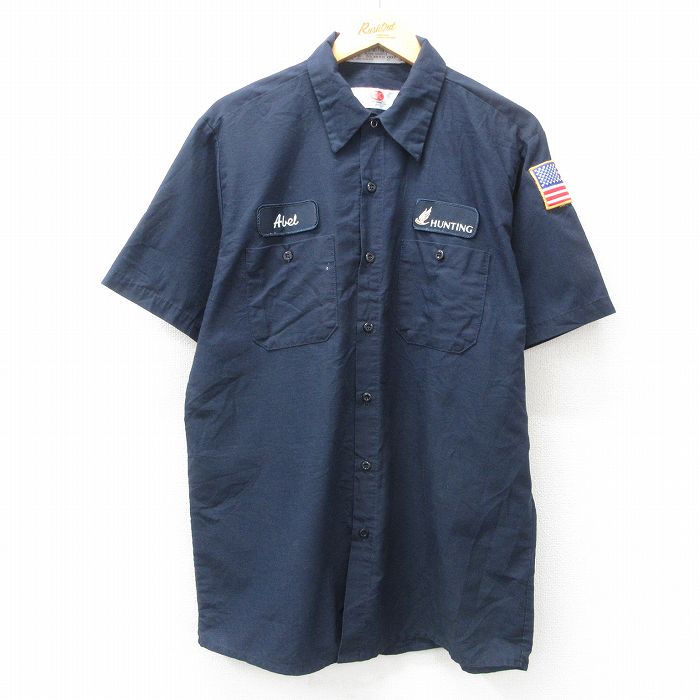L★古着 半袖 ワーク HUNTING 濃紺 ネイビー 25jun05 中古 メンズ トップス