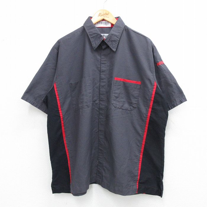 XL★古着 レッドキャップ 半袖 ワーク シャツ メンズ 日産 リップストップ 大きいサイズ 濃グレー 【spe】 25jun12 中古 トップス