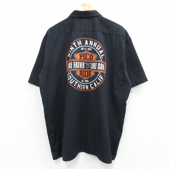 XL★古着 ディッキーズ Dickies 半袖 ワーク シャツ メンズ PICO RIDE 大きいサイズ 黒 ブラック 【spe】 25jun12 中古 トップス