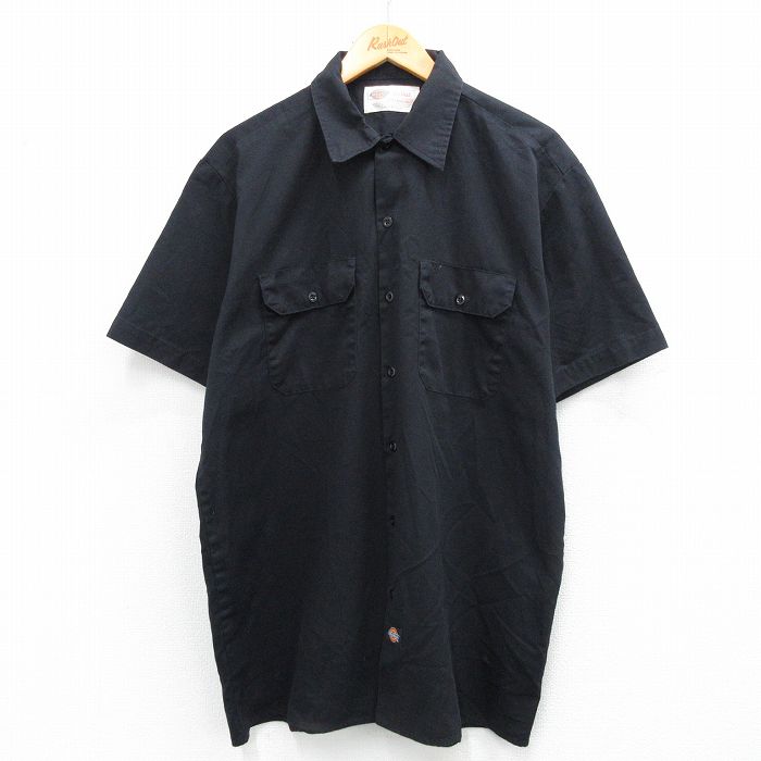 L★古着 ディッキーズ Dickies 半袖 ワーク シャツ メンズ 00年代 00s　ロング丈 黒 ブラック 25jun12 中古 トップス