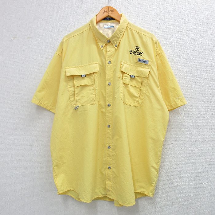 【50%OFF】XL★古着 コロンビア COLUMBIA 半袖 フィッシング シャツ メンズ ELIZONDO 大きいサイズ ロング丈 ボタンダウン 黄 イエロー 25jun12 中古 トップス