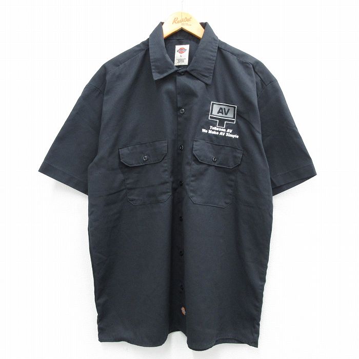 XL★古着 ディッキーズ Dickies 半袖 ワーク シャツ メンズ AV 黒 ブラック 25jun12 中古 トップス
