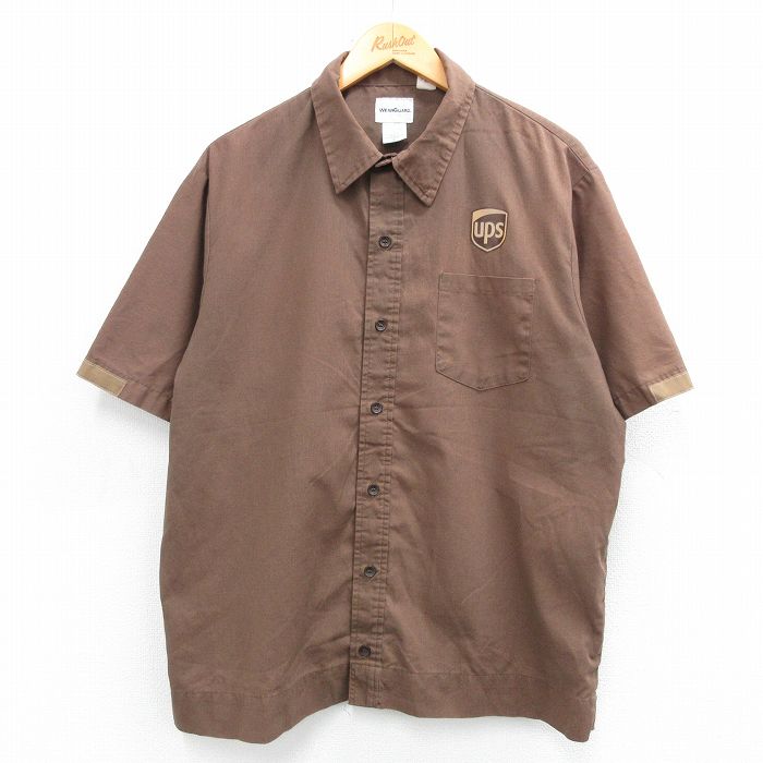 XL★古着 Wear Guard 半袖 ワーク シャツ メンズ ups 茶 ブラウン 25jun12 中古 トップス