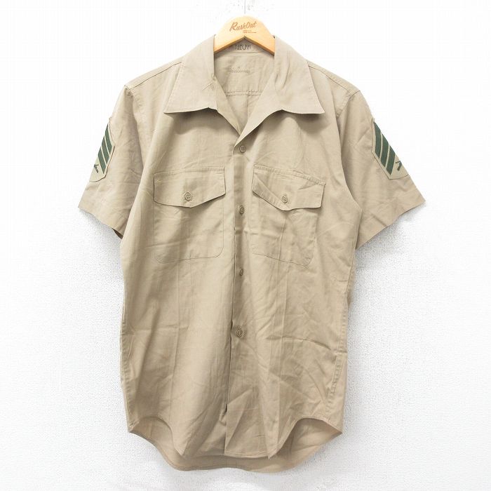 【50%OFF】M★古着 半袖 ミリタリー シャツ メンズ 70年代 70s 開襟 オープンカラー USA製 ベージュ カーキ 25jun12 中古 トップス