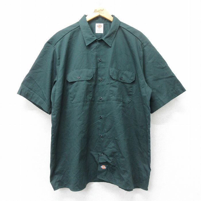 XL★古着 ディッキーズ Dickies 半袖 ワーク シャツ メンズ 大きいサイズ 濃緑 グリーン 25jun12 中古 トップス