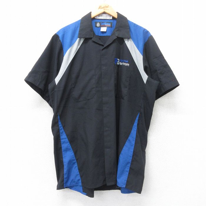 【50%OFF】XL★古着 半袖 ワーク シャツ メンズ PB 開襟 オープンカラー 黒他 ブラック 25jun12 中古 トップス