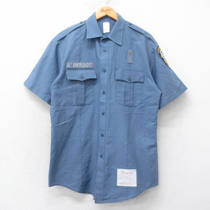 L★古着 半袖 ワーク シャツ メンズ 00年代 00s ポリス USA製 薄紺 ネイビー 25jun12 中古 トップス