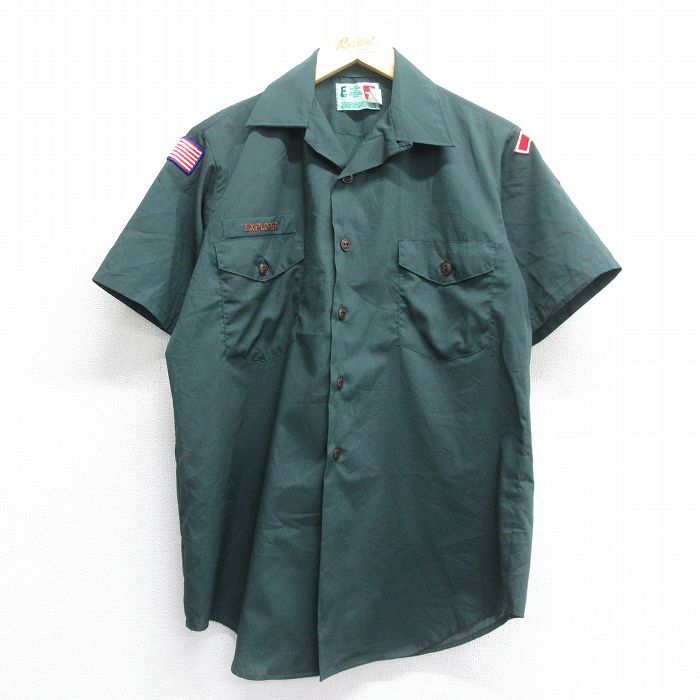 L★古着 半袖 ボーイスカウト シャツ メンズ 80年代 80s 開襟 オープンカラー 緑 グリーン 25jun16 中古 トップス