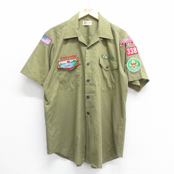 XL★古着 半袖 ボーイスカウト シャツ メンズ 90年代 90s 開襟 オープンカラー 緑系 グリーン 25jun16 中古 トップス