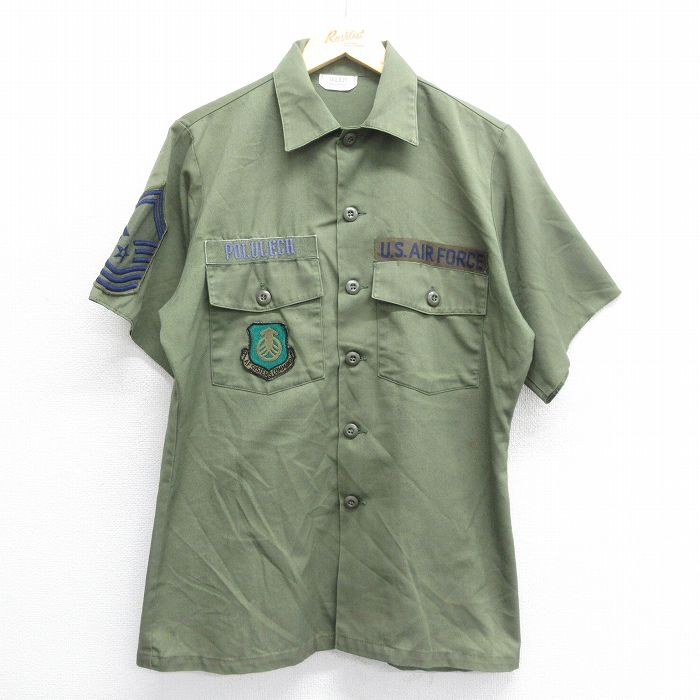 XL★古着 半袖 ミリタリー シャツ メンズ 80年代 80s USエアフォース ユーティリティ 緑系 グリーン 25jun16 中古 トップス