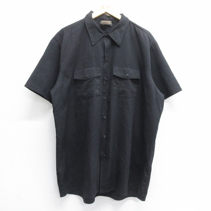 XL★古着 ディッキーズ Dickies 半袖 ワーク シャツ メンズ 90年代 90s 大きいサイズ ロング丈 USA製 黒 ブラック 25jun16 中古 トップス