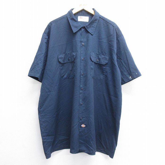 XL★古着 ディッキーズ Dickies 半袖 ワーク シャツ メンズ 00年代 00s 大きいサイズ ロング丈 紺 ネイビー 25jun16 中古 トップス