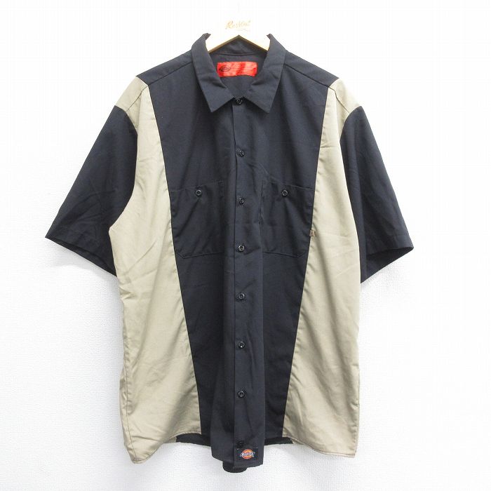 XL★古着 ディッキーズ Dickies 半袖 ワーク シャツ メンズ ツートンカラー 大きいサイズ 黒他 ブラック 【spe】 25jun16 中古 トップス