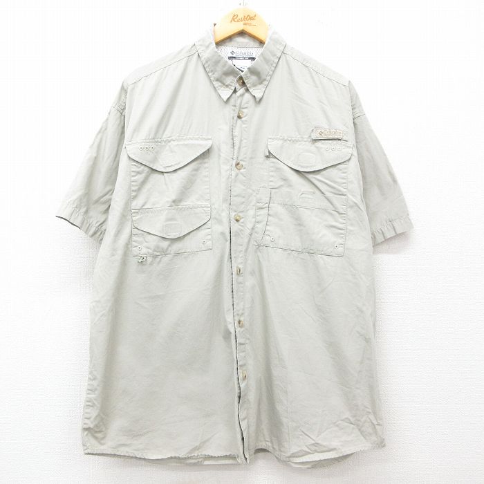 XL★古着 コロンビア COLUMBIA 半袖 フィッシング シャツ メンズ 00年代 00s 大きいサイズ コットン 薄ベージュ カーキ 【spe】 25jun16 中古 トップス