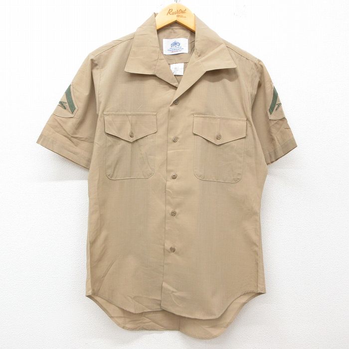 L★古着 半袖 ミリタリー シャツ メンズ 90年代 90s 開襟 オープンカラー USA製 ベージュ カーキ 25jun16 中古 トップス