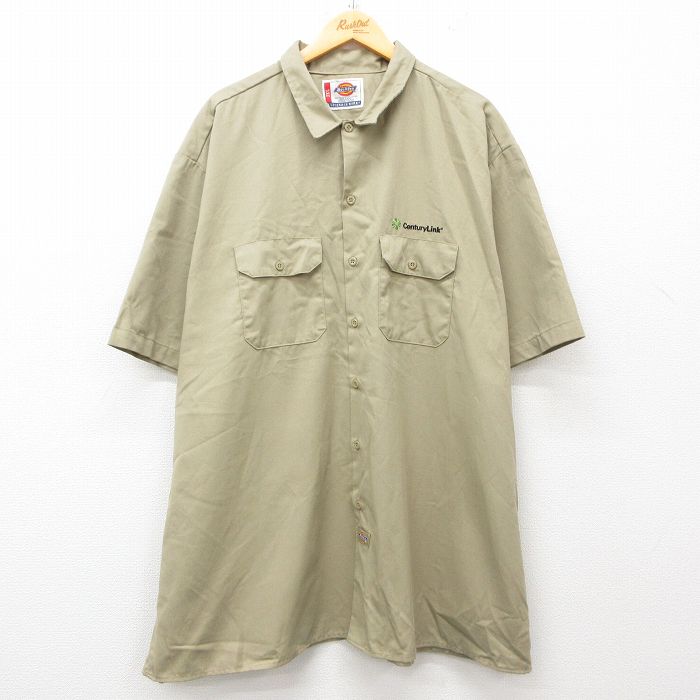 XL★古着 ディッキーズ Dickies 半袖 ワーク シャツ メンズ Century Link 大きいサイズ ロング丈 ベージュ カーキ 25jun16 中古 トップス