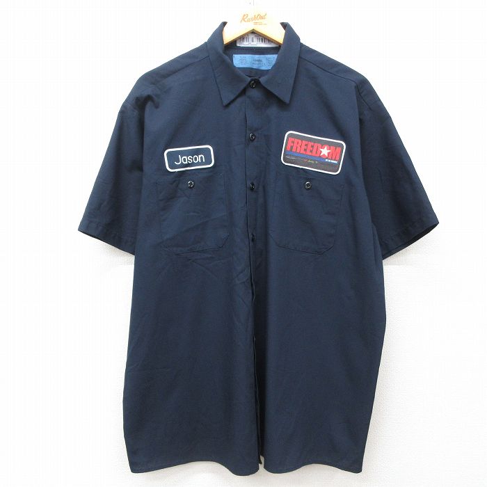 XL★古着 半袖 ワーク シャツ メンズ CiNTAS ワッペン 大きいサイズ 紺 ネイビー 25jun16 中古 トップス