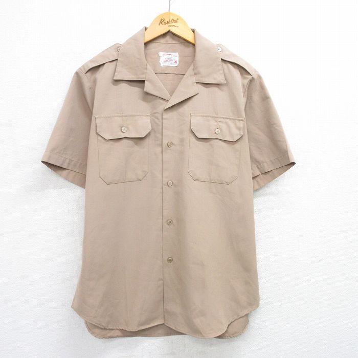 【50%OFF】XL★古着 半袖 ワーク シャツ メンズ 80年代 80s 開襟 オープンカラー ベージュ カーキ 25jun17 中古 トップス