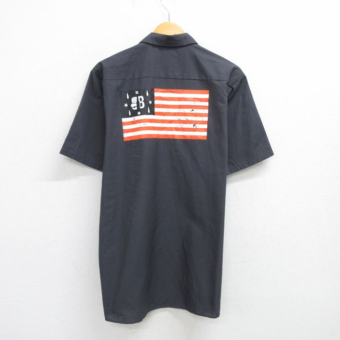 XL★古着 レッドキャップ 半袖 ワーク シャツ メンズ 00年代 00s 星条旗 ロング丈 濃グレー 25jun17 中古 トップス