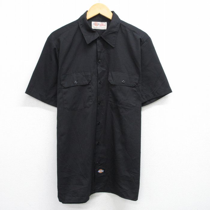 【50%OFF】XL★古着 ディッキーズ Dickies 半袖 ワーク シャツ メンズ 00年代 00s ロング丈 黒 ブラック 25jun17 中古 トップス