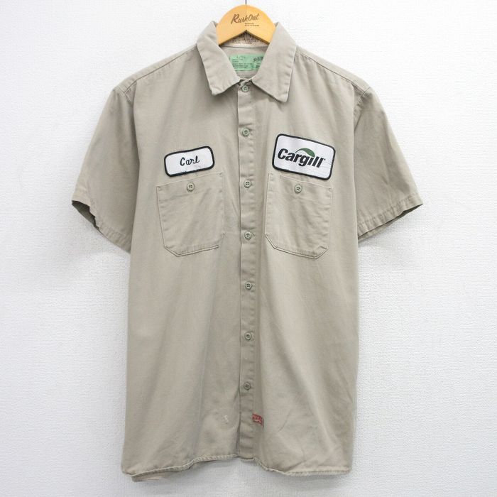XL★古着 レッドキャップ 半袖 ワーク シャツ メンズ 90年代 90s ワッペン コットン ベージュ カーキ 25jun19 中古 トップス