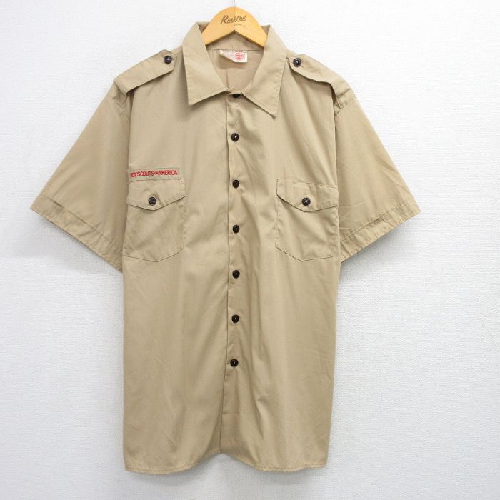 【50%OFF】XL★古着 半袖 ボーイスカウト シャツ メンズ 90年代 90s 大きいサイズ USA製 ベージュ カーキ 25jun26 中古 トップス