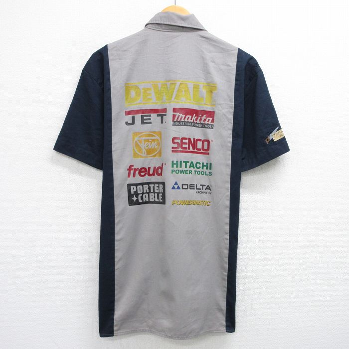 【50%OFF】L★古着 ディッキーズ Dickies 半袖 ワーク シャツ メンズ DEWALT ツートンカラー 紺他 ネイビー 25jun26 中古 トップス