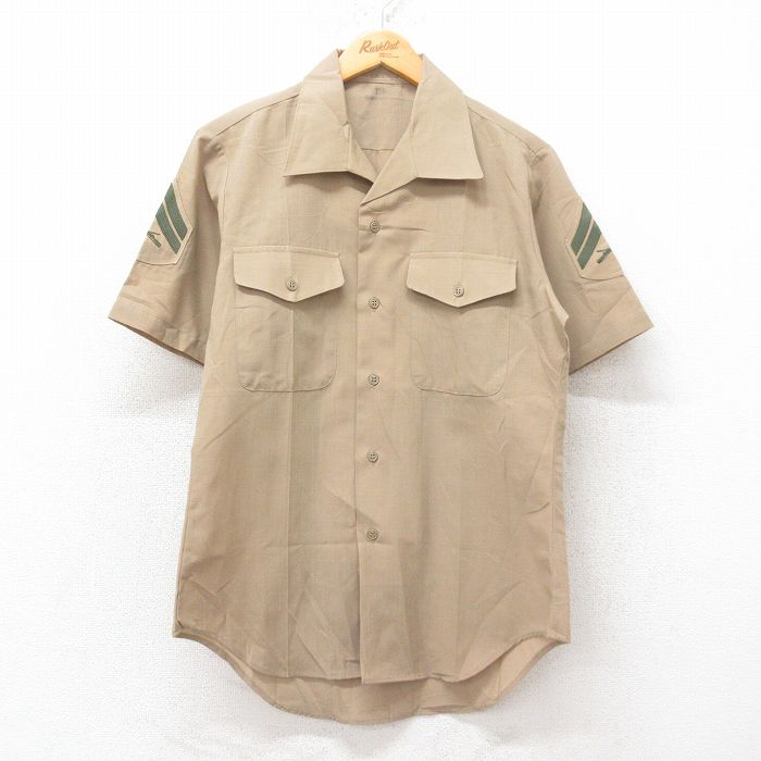 M★古着 半袖 ミリタリー シャツ メンズ 80年代 80s 開襟 オープンカラー USA製 濃ベージュ カーキ 25jun27 中古 トップス