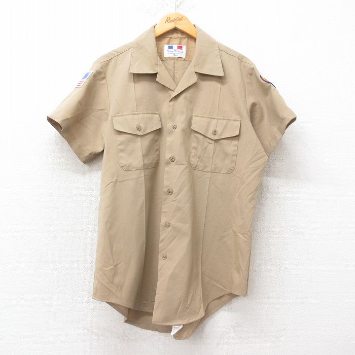 L★古着 半袖 ミリタリー シャツ メンズ 90年代 90s マリンコープス 開襟 オープンカラー 濃ベージュ カーキ 25jun27 中古 トップス