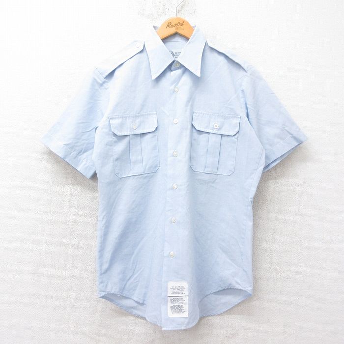 【50%OFF】M★古着 半袖 ミリタリー シャツ メンズ 00年代 00s USA製 薄紺 ネイビー 25jun27 中古 トップス