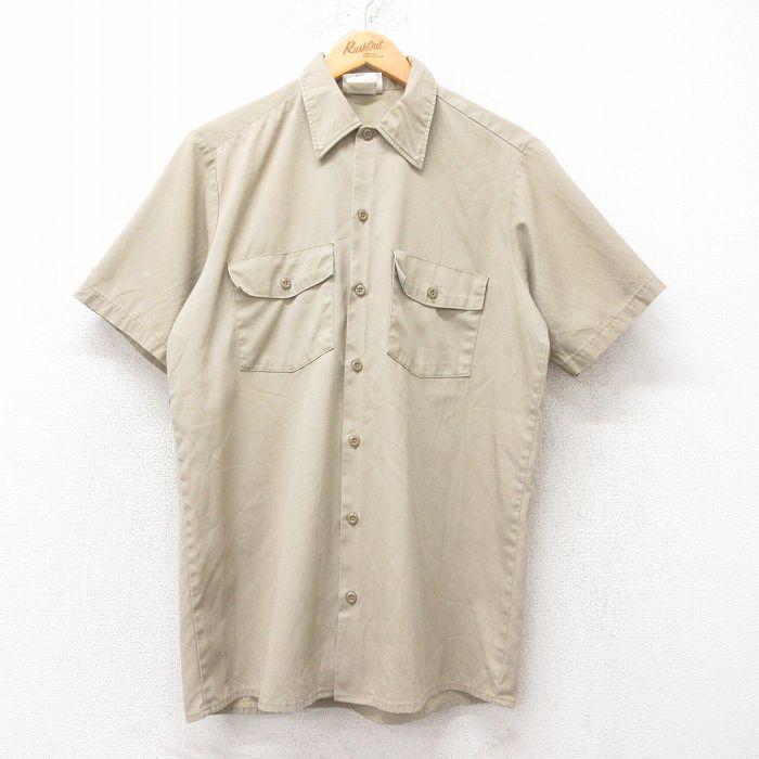 【50%OFF】L★古着 ディッキーズ Dickies 半袖 ワーク シャツ メンズ 90年代 90s USA製 ベージュ カーキ 25jun27 中古 トップス