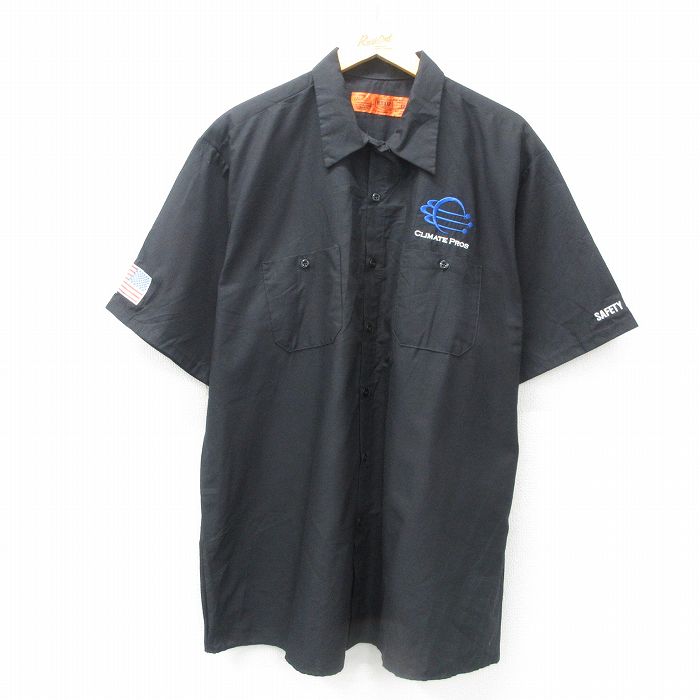 XL★古着 レッドキャップ 半袖 ワーク シャツ メンズ CLIMATE PROS 大きいサイズ ロング丈 黒 ブラック 25jul04 中古 トップス
