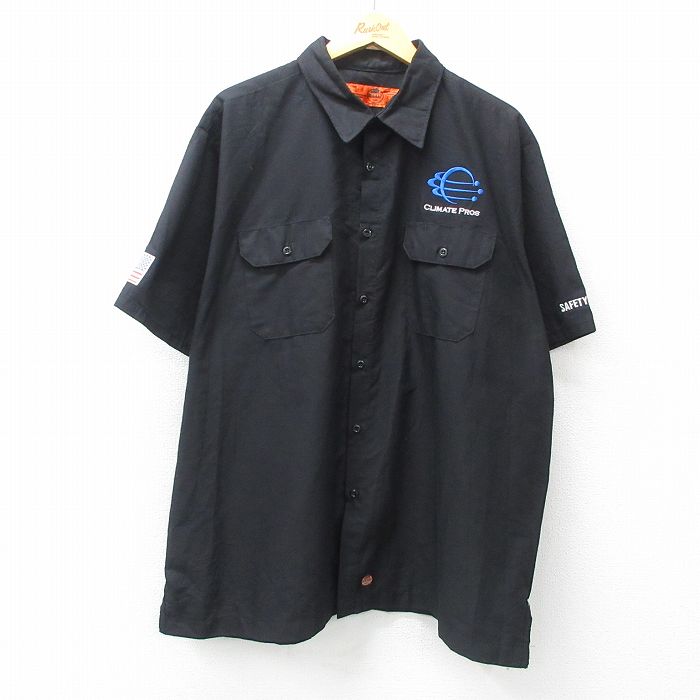 XL★古着 レッドキャップ 半袖 ワーク シャツ メンズ CLIMATE PROS 大きいサイズ 黒 ブラック 25jul04 中古 トップス