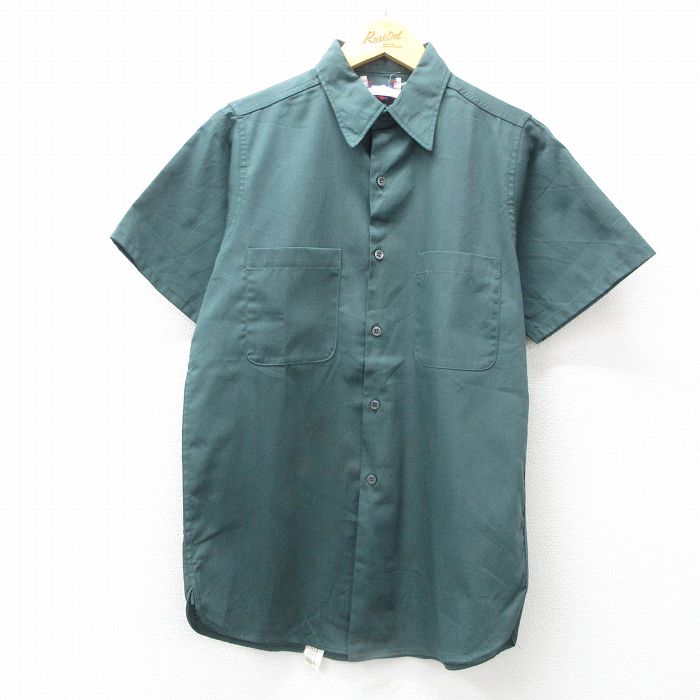 80s 半袖ワークシャツ グリーン S | 古着