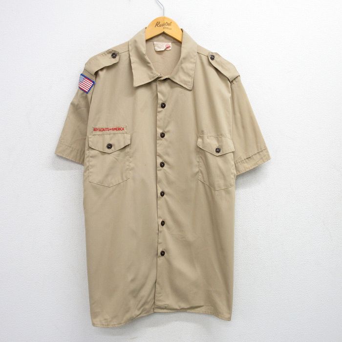 【50%OFF】XL★古着 半袖 ボーイスカウト シャツ メンズ 90年代 90s USA製 ベージュ カーキ 25jul04 中古 トップス