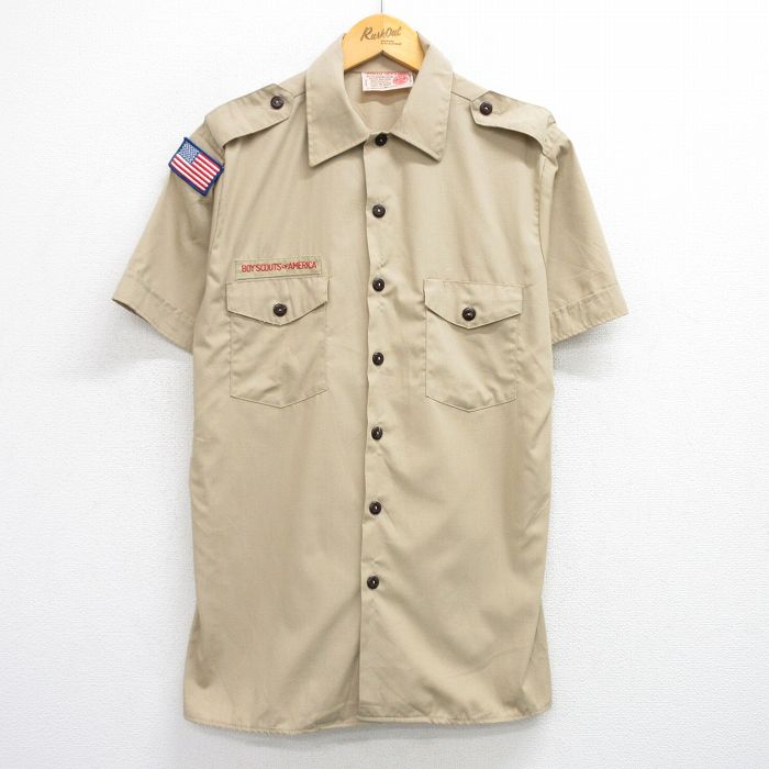 M★古着 半袖 ボーイスカウト シャツ メンズ 90年代 90s USA製 ベージュ カーキ 25jul04 中古 トップス