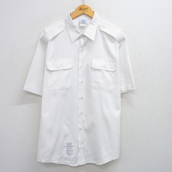 XL★古着 半袖 ミリタリー シャツ メンズ USA製 白 ホワイト 25jul04 中古 トップス