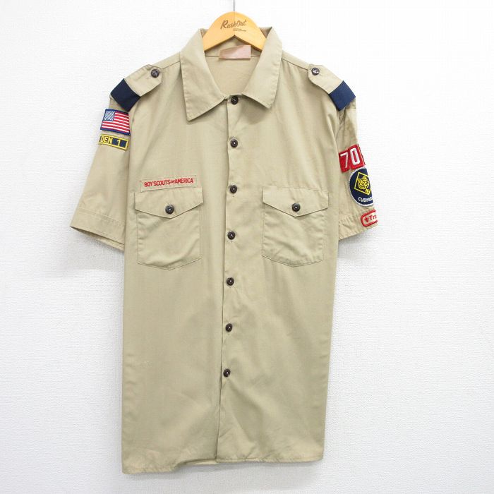 【50%OFF】XL★古着 半袖 ボーイスカウト シャツ メンズ 90年代 90s USA製 ベージュ カーキ 25jul04 中古 トップス