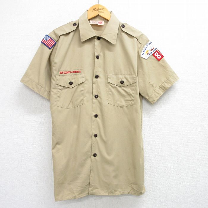 【50%OFF】M★古着 半袖 ボーイスカウト シャツ メンズ 90年代 90s USA製 ベージュ カーキ 25jul04 中古 トップス