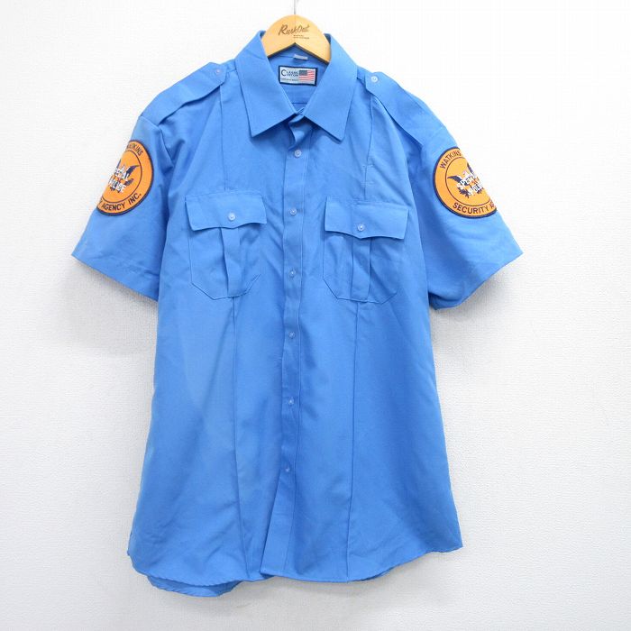 XL★古着 半袖 ワーク シャツ メンズ POLICE 薄紺 ネイビー 25jul05 中古 トップス