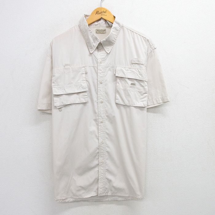 L★古着 半袖 フィッシング シャツ メンズ 薄ベージュ カーキ 内側メッシュ 25jul05 中古 トップス