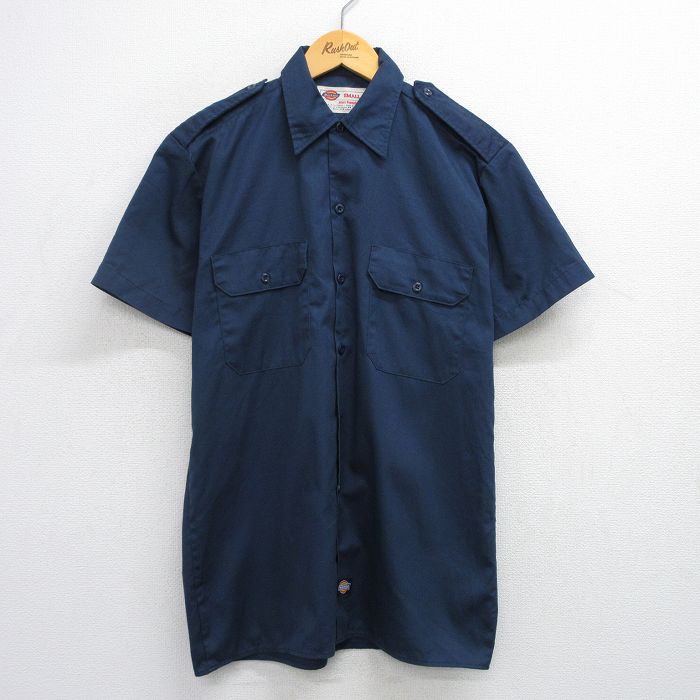 M★古着 ディッキーズ Dickies 半袖 ワーク シャツ メンズ 00年代 00s 紺 ネイビー 25jul05 中古 トップス