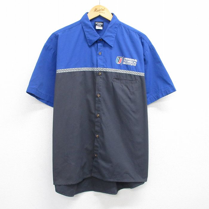 XL★古着 半袖 ワーク シャツ メンズ UNIVERSAL TECHNICAL 青他 ブルー 25jul05 中古 トップス