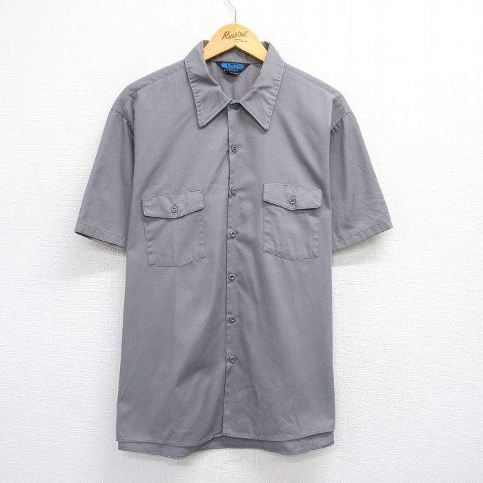 XL★古着 半袖 ワーク シャツ メンズ 90年代 90s グレー 25jul05 中古 トップス