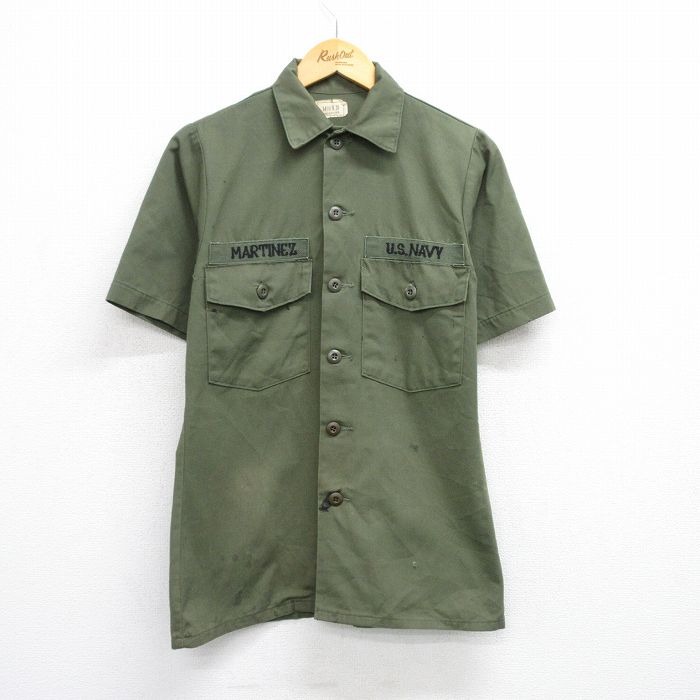 S★古着 半袖 ミリタリー シャツ メンズ 80年代 80s ユーティリティ USA製 濃緑 グリーン 25jul05 中古 トップス
