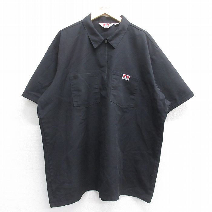 XL★古着 ベンデイビス 半袖 ハーフジップ ワーク シャツ メンズ 90年代 90s 大きいサイズ ロング丈 USA製 黒 ブラック 【spe】 25jul07 中古 トップス