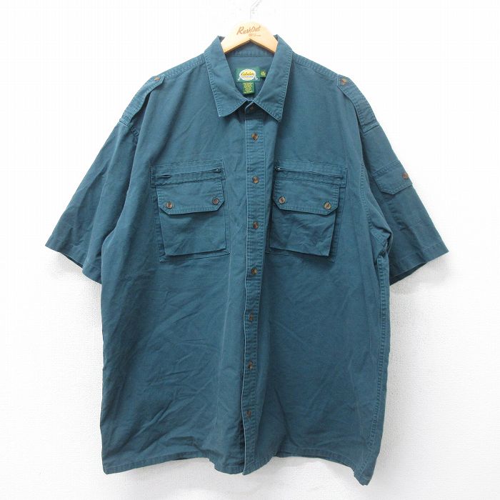 XL★古着 カベラス 半袖 ワーク シャツ メンズ 00年代 00s 大きいサイズ ロング丈 コットン 緑系 グリーン 【spe】 25jul07 中古 トップス