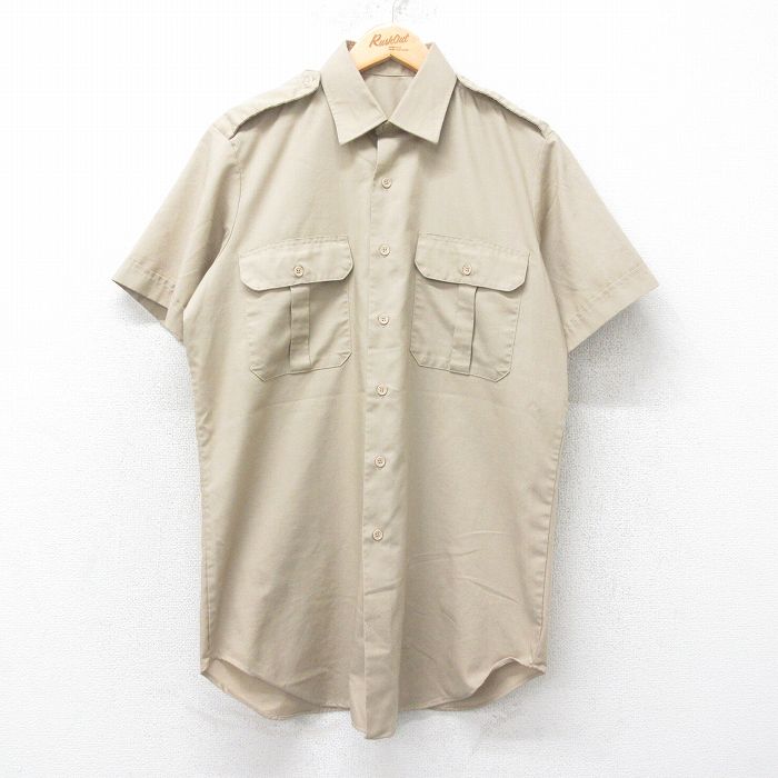 【50%OFF】L★古着 半袖 ワーク シャツ メンズ 80年代 80s ロング丈 ベージュ カーキ 25jul07 中古 トップス